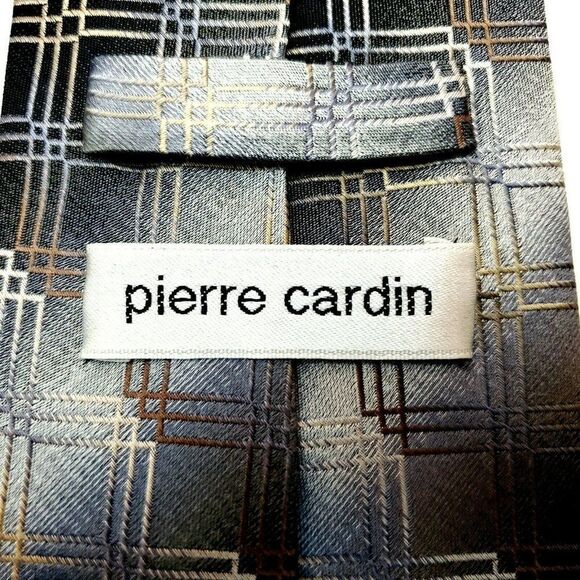 Pierre Cardin Silk Tie Woven Gray Geometric Classi - Picture 3 of 6